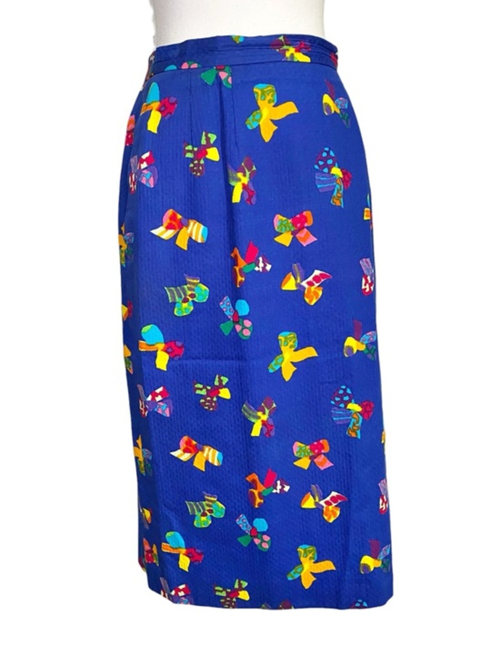 Doncaster Vintage Royal Blue Novelty Bow Print Midi Skirt 90s Maximalist Size 12
